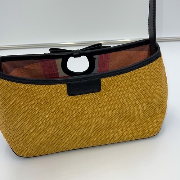 Cole Haan East-West Natural Tan Straw Satchel with Black Leather Bow and Trim - Picture 3 of 9